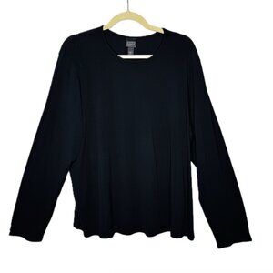 NWT Eileen Fisher Stretch Silk Jersey Crew Neck Top Womens 2X Black Long Sleeve